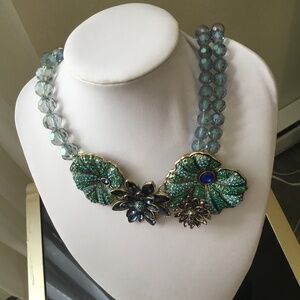 Heidi Daus Teal Navy Crystal Bib Bead Necklace